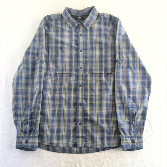 REI Nylon Vented Long Sleeved Plaid Button Down Men's Large Tall Camping Fishing - Picture 1 of 10